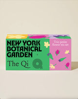 NYBG x Flower Tea Tasting Experience limited edition flower tea set packaging featuring vibrant designs and branding.