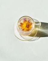 Glass cups & saucers (2) featuring a floral tea display in a heat-resistant glass cup on a saucer.