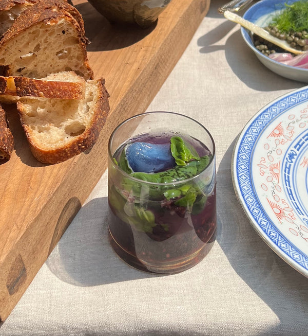 Blackberry Basil Smash with Butterfly Pea Mocktail