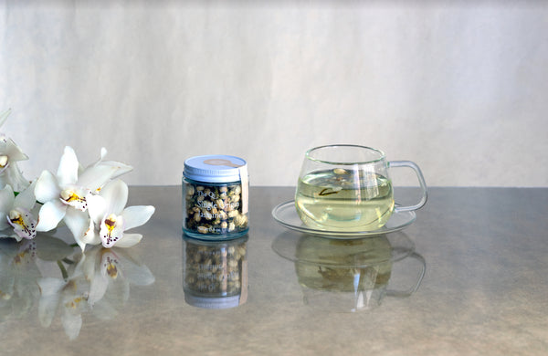 Jasmine Tea Jar with Glass Cup and Saucer