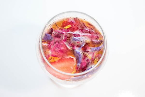 Various Flower Teas in Glass cup