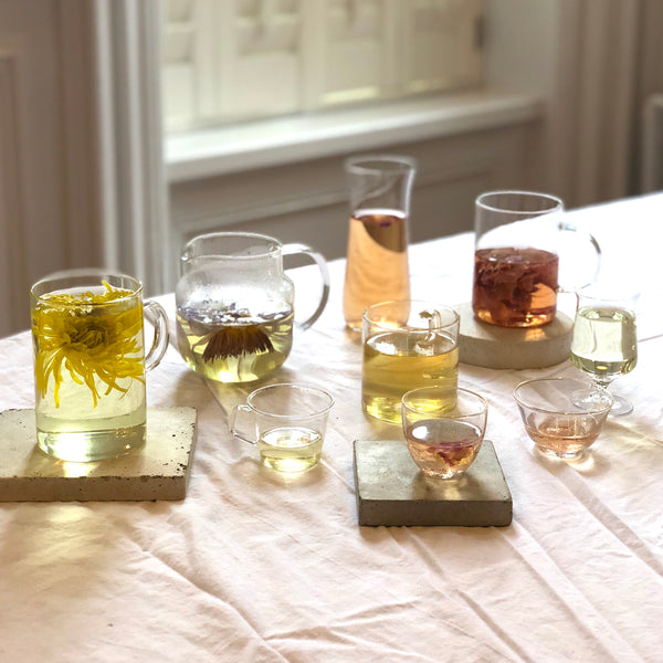 Glass Cups of Various Organic Flower Teas