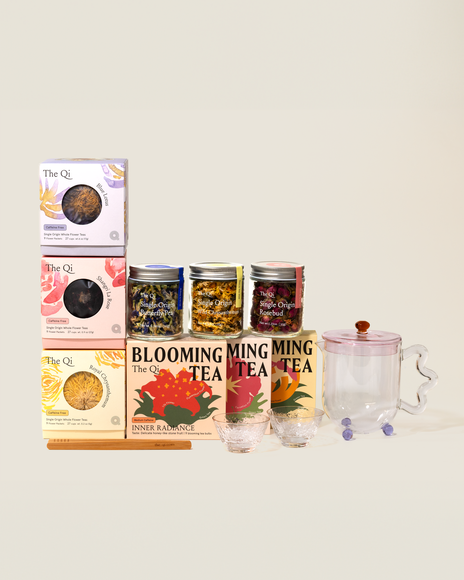Ultimate wellness flowering tea + glassware gift set| The Qi