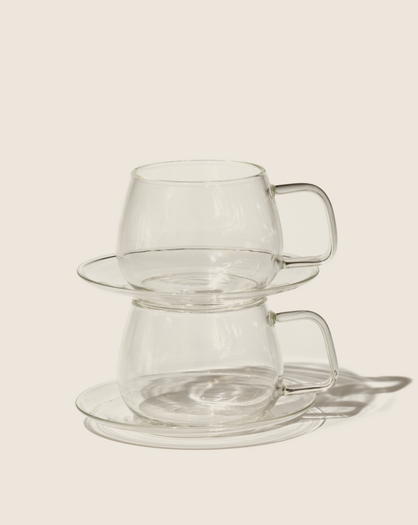 glass cup and saucer set